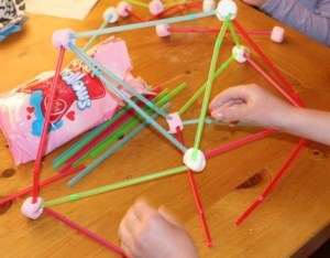 Marshmallow and straw building.