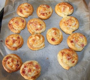Yummy cheese and bacon pinwheels.