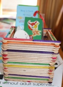 Bookmark holder full of bookmarks.