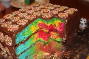 The inside of the cake.