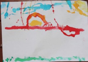 L's finger painting of a red sunset.