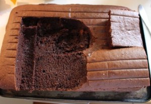 Cake cut and ready for decorating.